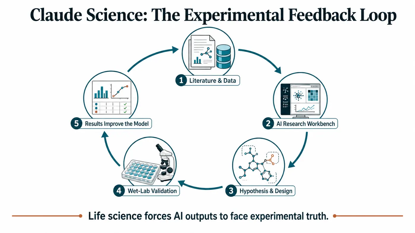 Claude Science connects literature, models, compute, wet-lab work and validation in a repeatable experimental feedback loop