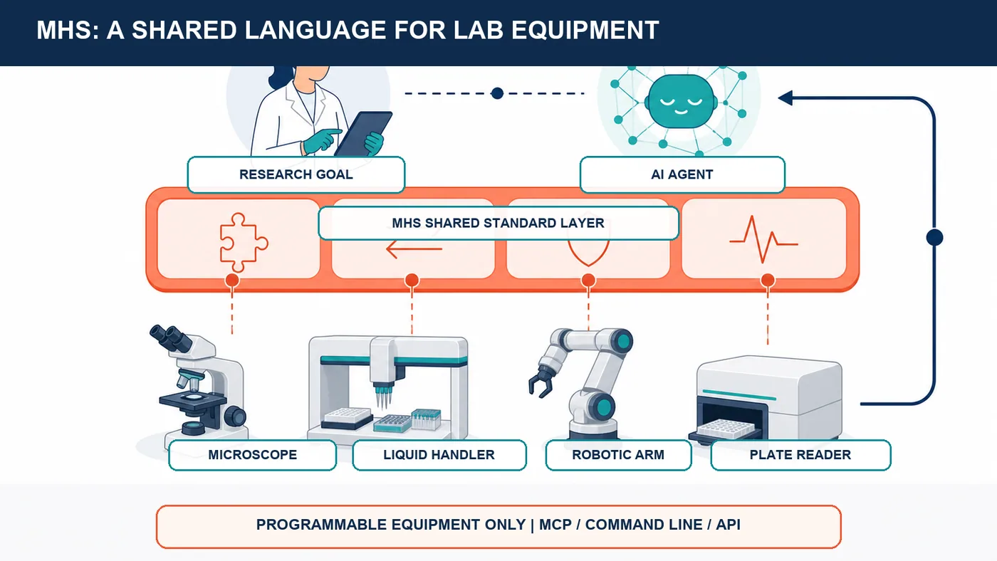 Figure 2: The MHS layer connects researchers and AI agents with instruments from different vendors