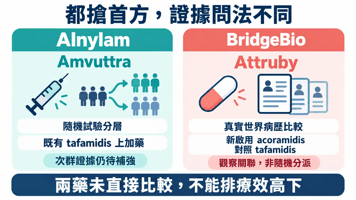 圖2｜兩家公司都爭取初治患者，但新增證據回答不同問題