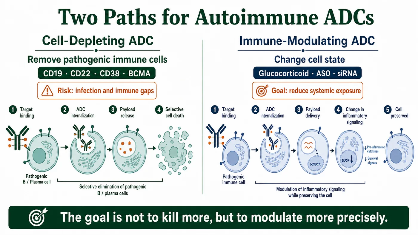 Autoimmune ADCs follow two development paths: cell depletion and cell-selective immune modulation