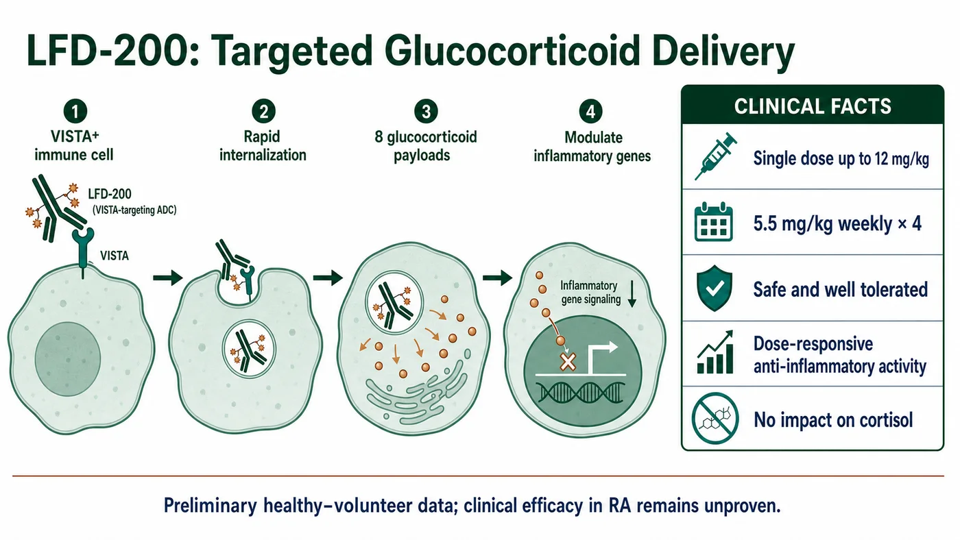 LFD-200 targets VISTA-positive immune cells with eight glucocorticoid payloads and has produced an early human proof-of-mechanism signal