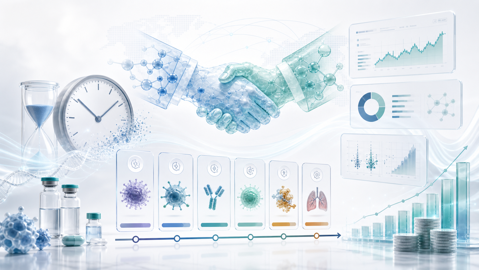 Premium editorial cover for Big Pharma biotech M&A and late-stage pipeline acquisition analysis