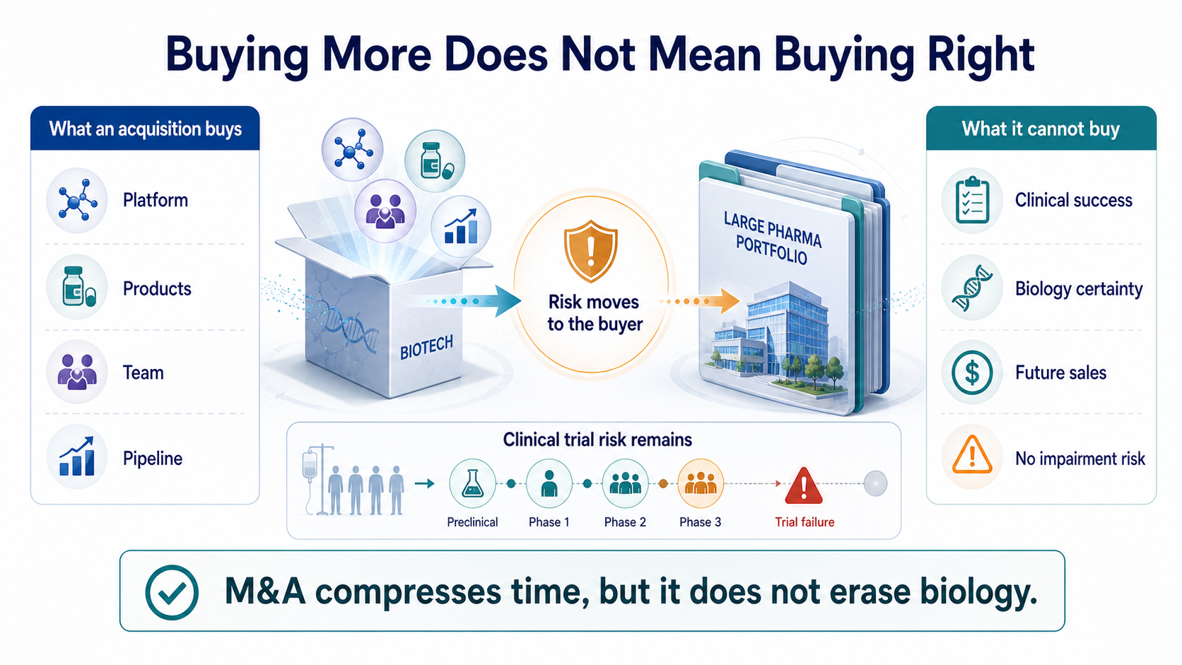 Acquisitions compress time but do not erase clinical biology risk