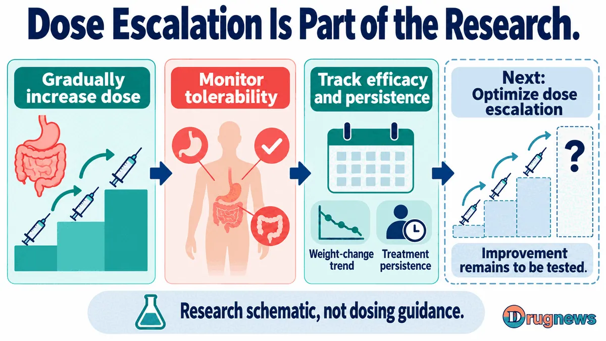 Figure 4 | Dose escalation, tolerability, and continued follow-up need to be designed together. The optimized regimen remains to be validated. The staircase does not represent actual doses or an adjustment schedule and is not personal medication guidance.