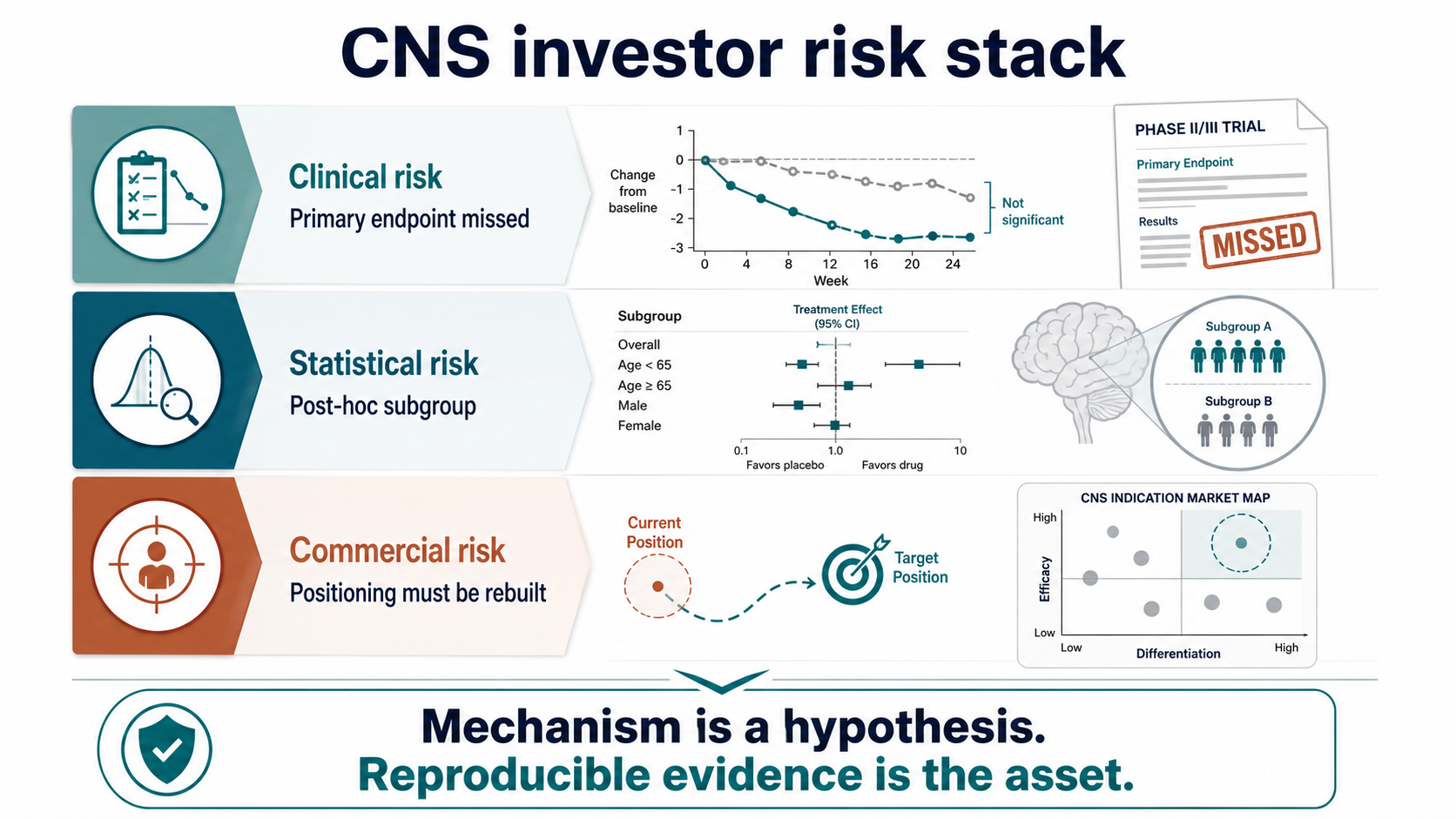 CNS investor risk stack: clinical, statistical, and commercial risk after PALISADE-4