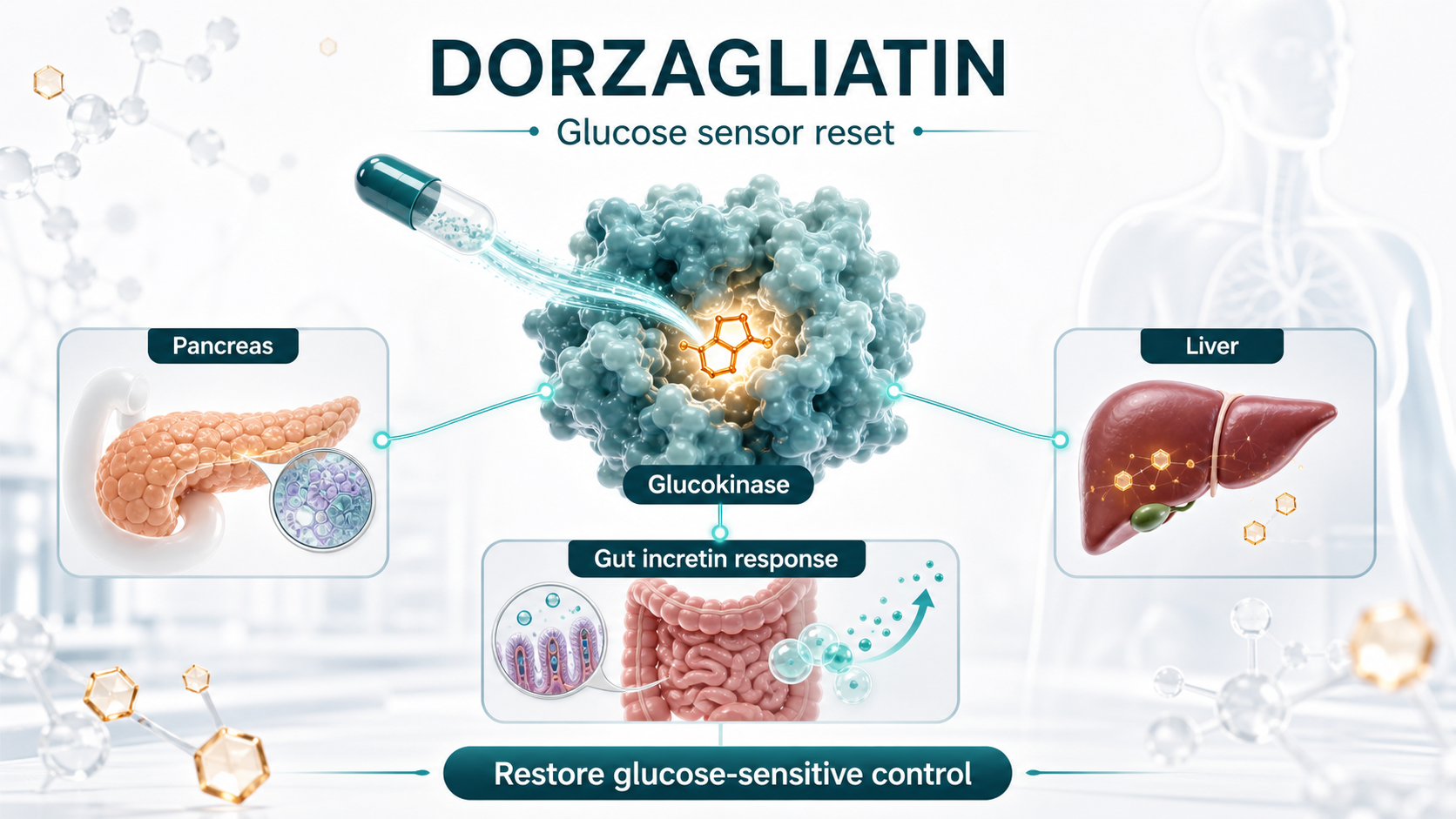 Figure 2 | Dorzagliatin is framed as a glucose-sensor reset through glucokinase biology