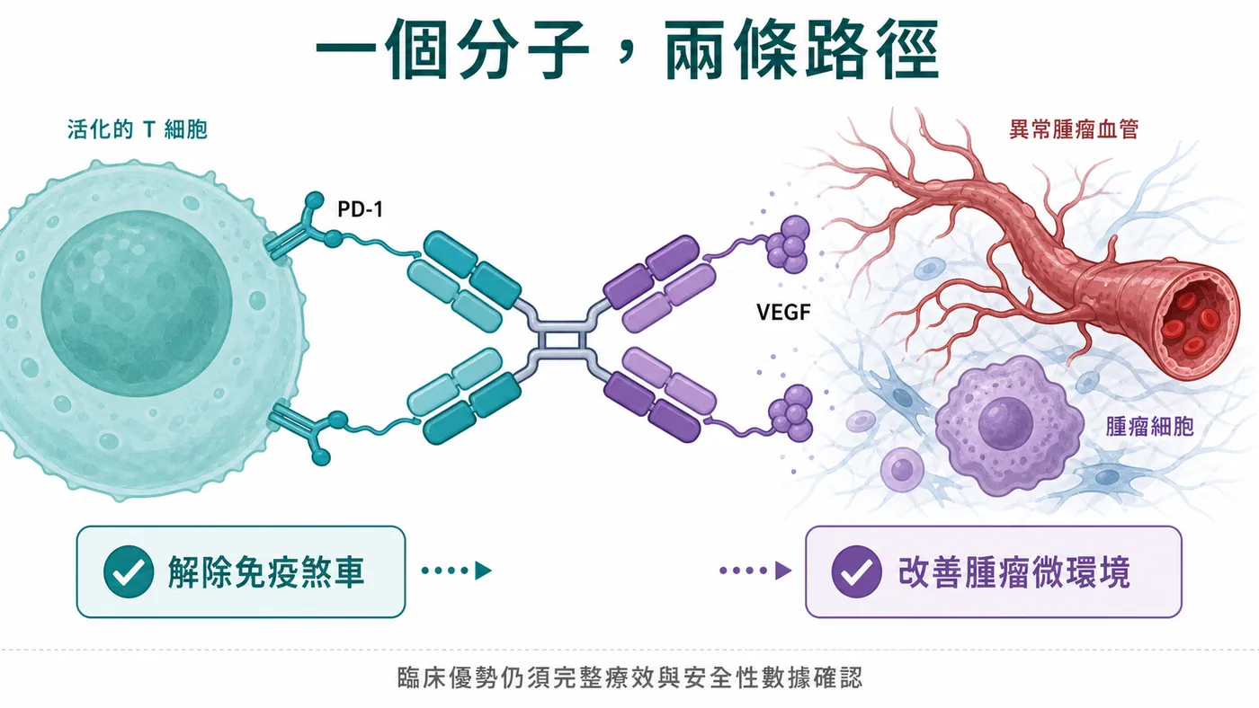 Facebook 原圖 3｜PD-1 與 VEGF 四價雙特異性抗體機制