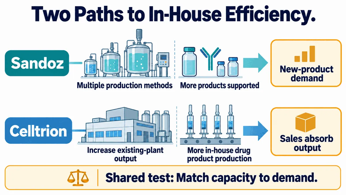 Figure 2|Sandoz and Celltrion's manufacturing choices and next tests