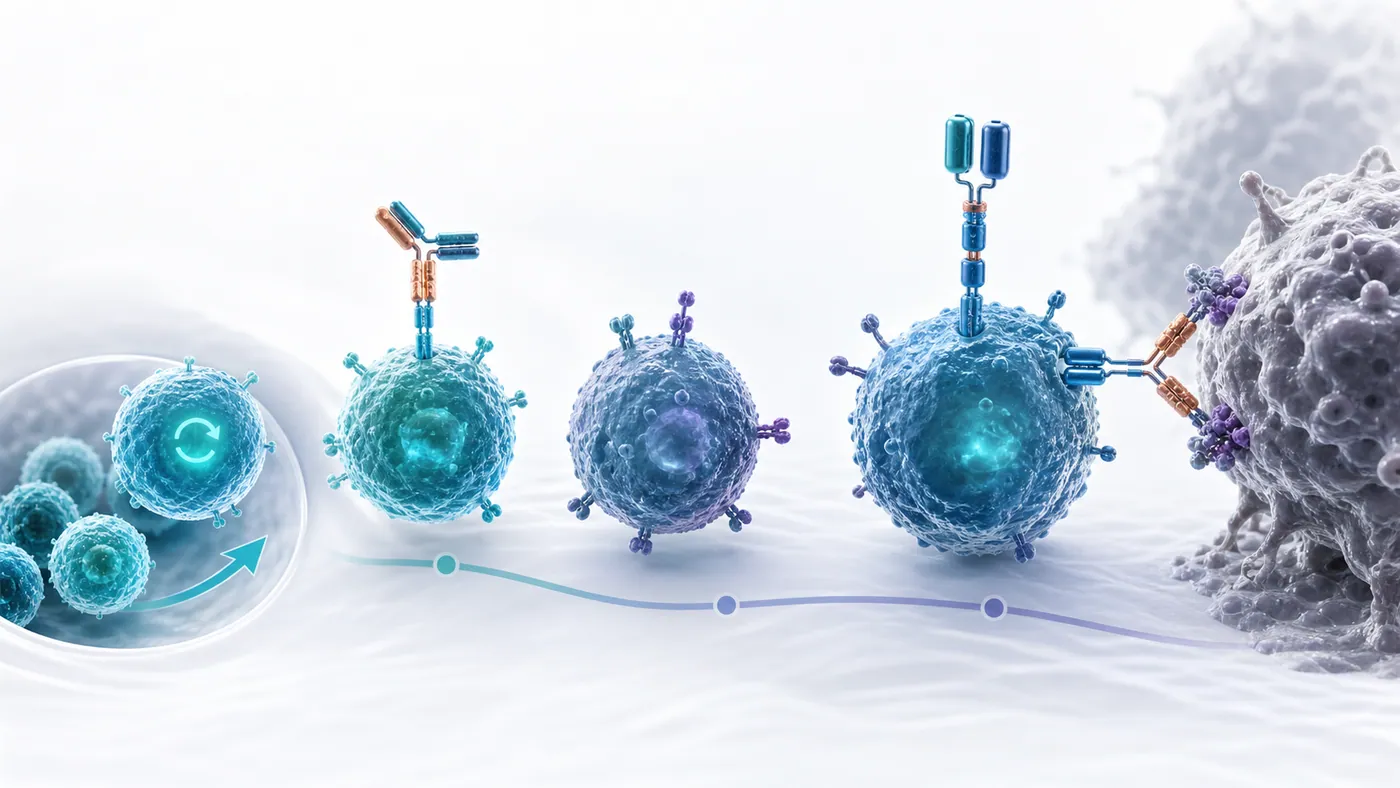 T cells progressing from progenitor-like to terminal exhaustion alongside PD-1 blockade, CAR-T and a T-cell engager