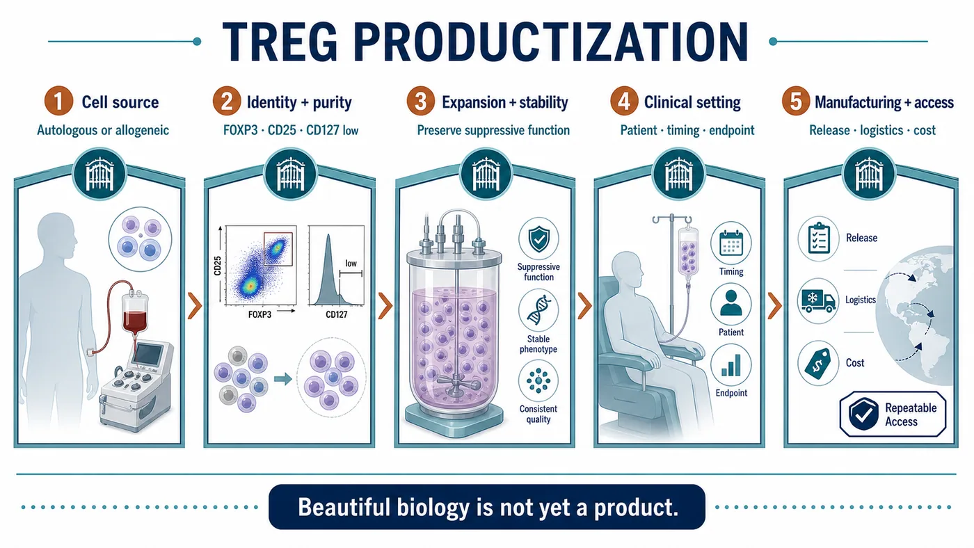 Productization requires Treg identity, potency, manufacturing consistency, clinical evidence and a workable commercial model