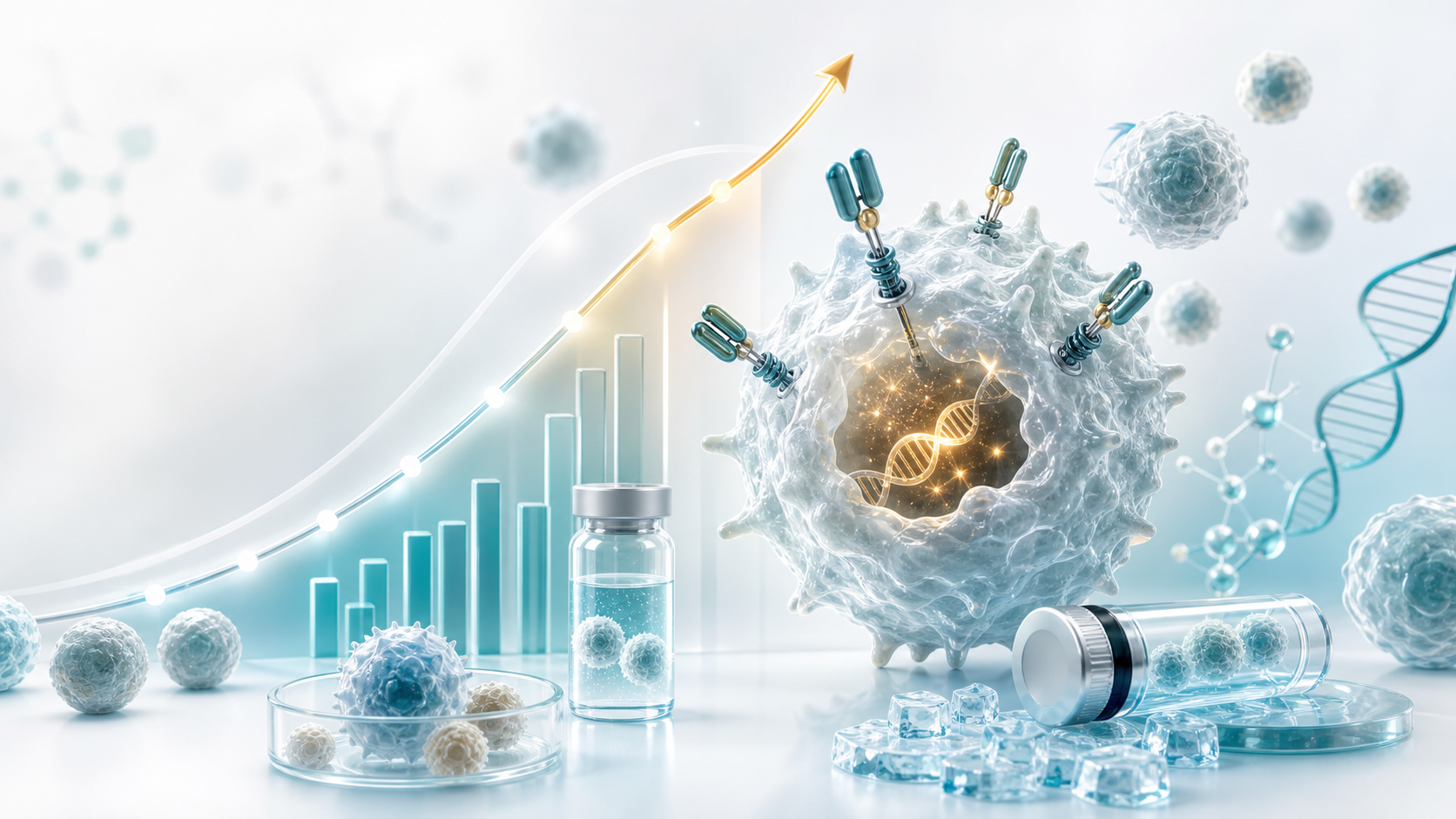 Premium editorial cover for the 2026 rebound of off-the-shelf allogeneic CAR-T therapies