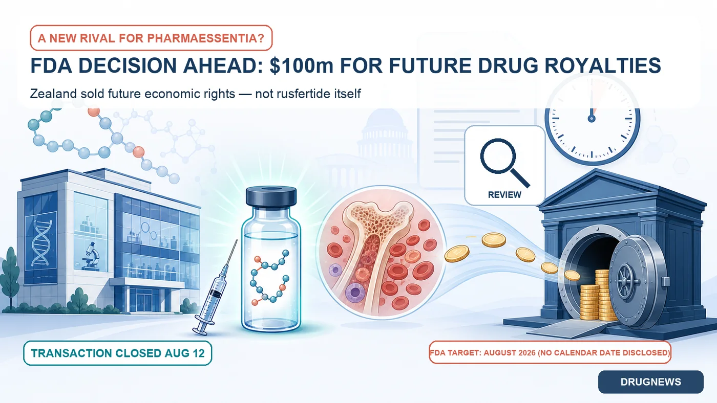 Figure 1 | Zealand monetized selected rusfertide economics before the FDA decision, while Takeda retained worldwide development and commercialization rights