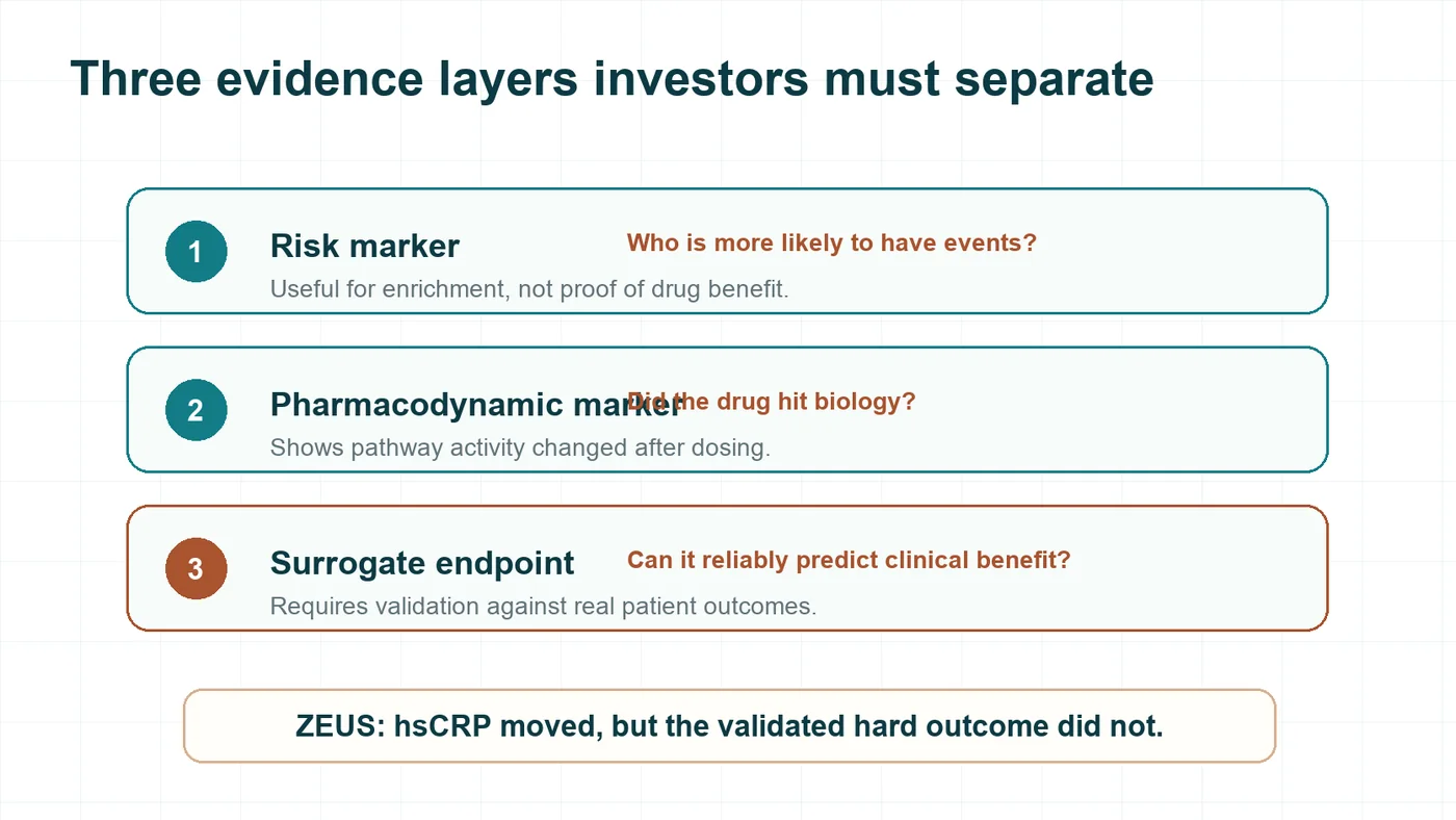 Figure 3 | Risk markers, pharmacodynamic markers, and surrogate endpoints sit on different evidence layers.